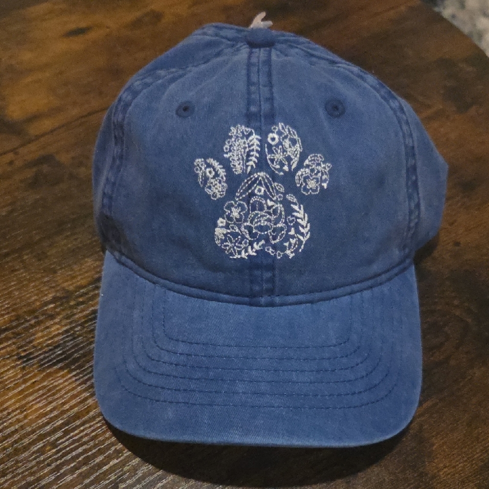 Blue Cap with Floral Paw Print